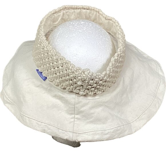 Wallaroo Floppy Canvas Wide Brim Open Top Sun Hat Cotton Macrame Off White 268A - Picture 4 of 8